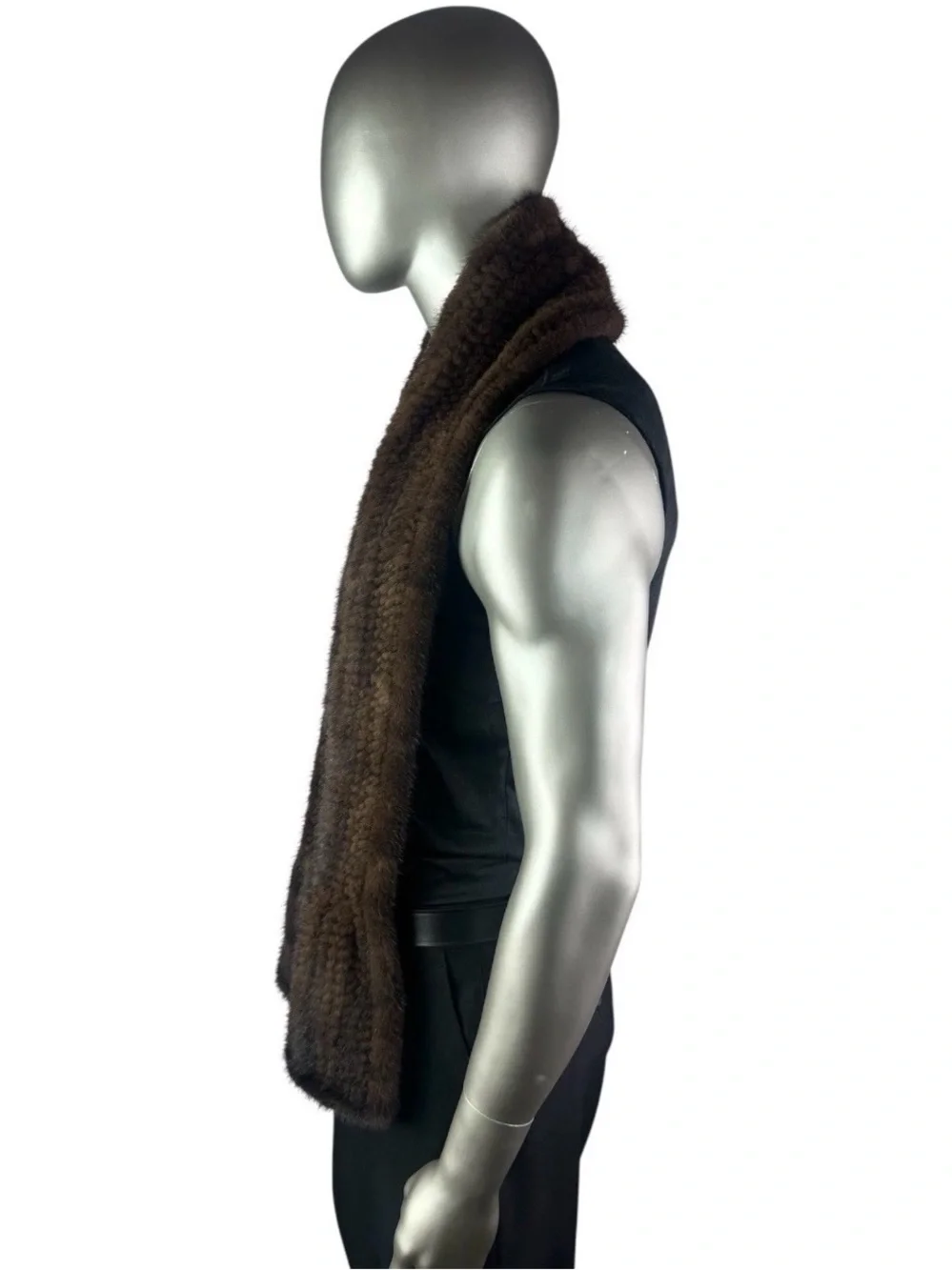 Men’s MAHOGANY MINK Knitted MINK Scarf, 70”L, Certified Vintage Fur